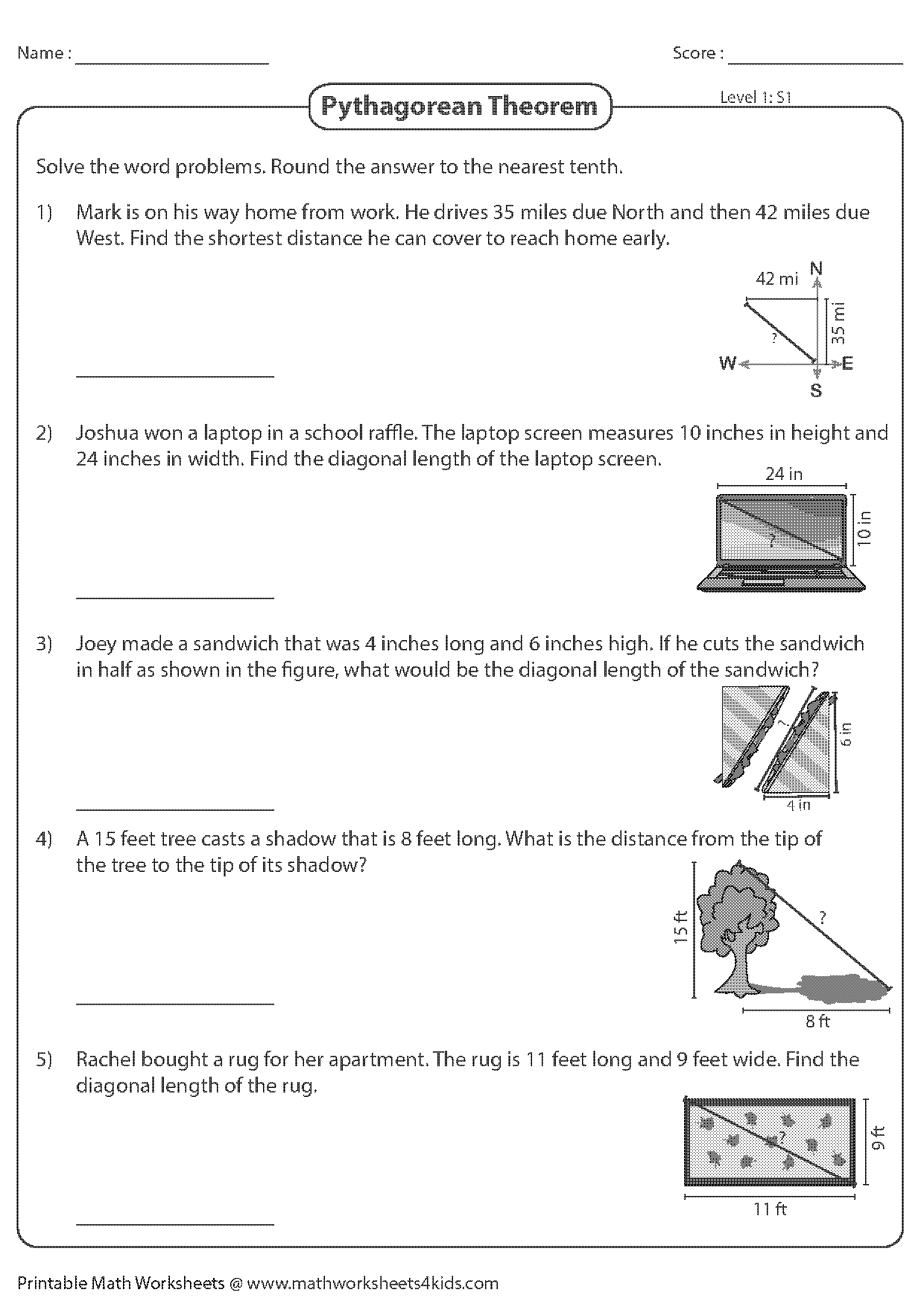 word problems using pythagorean theorem worksheet