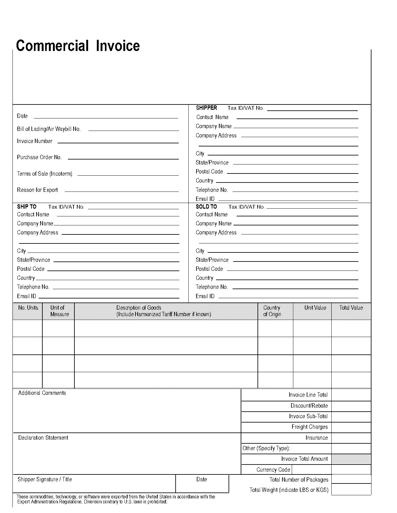 commercial invoice with vat