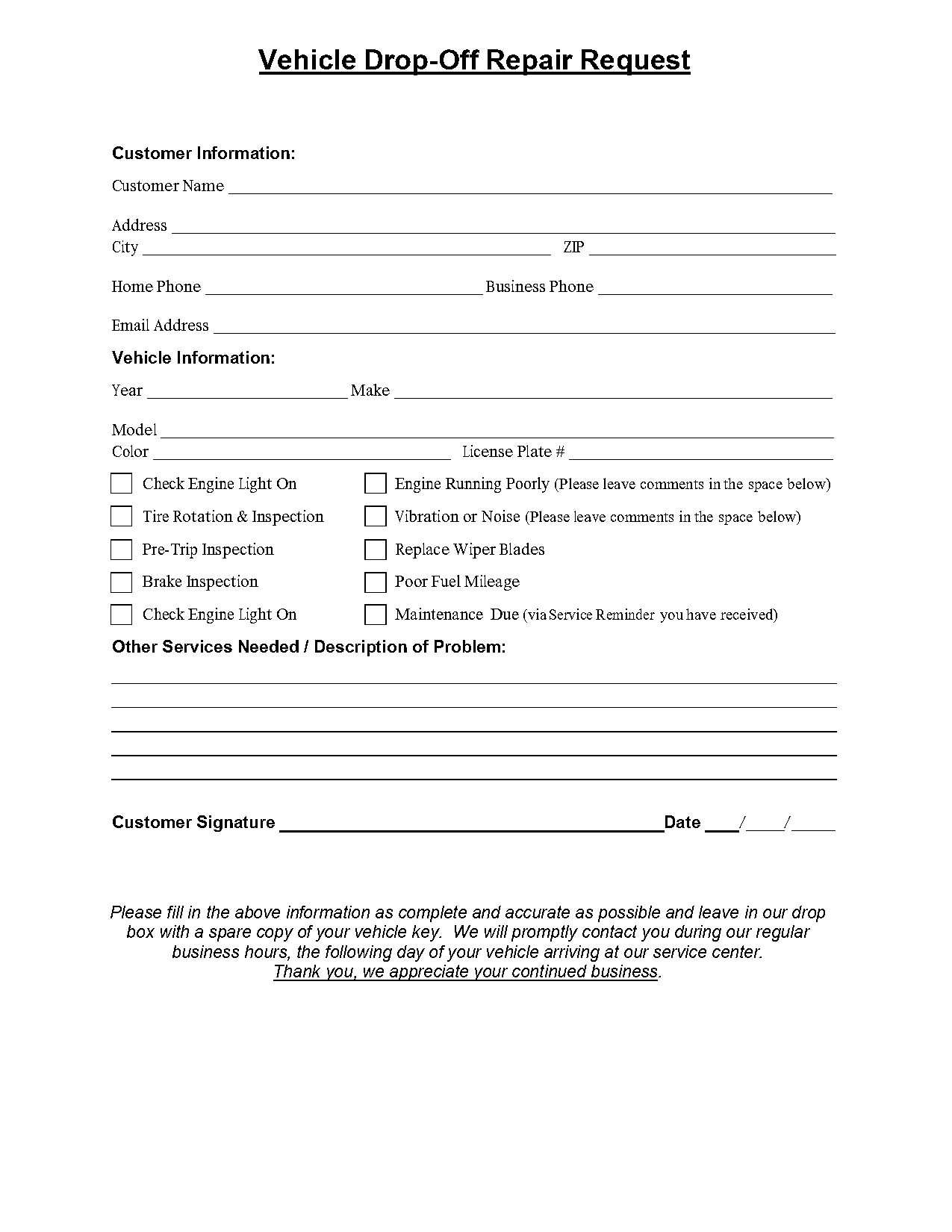 car repair request form