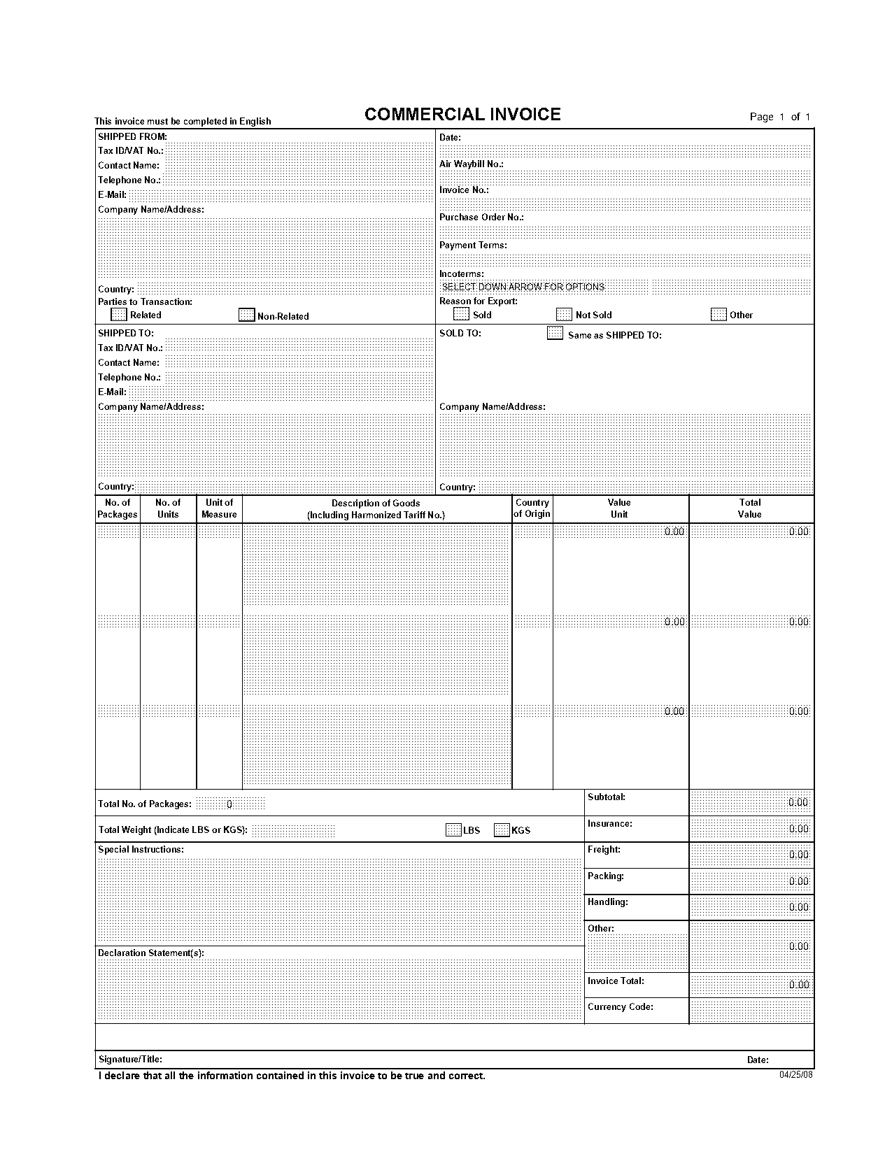 commercial invoice with vat