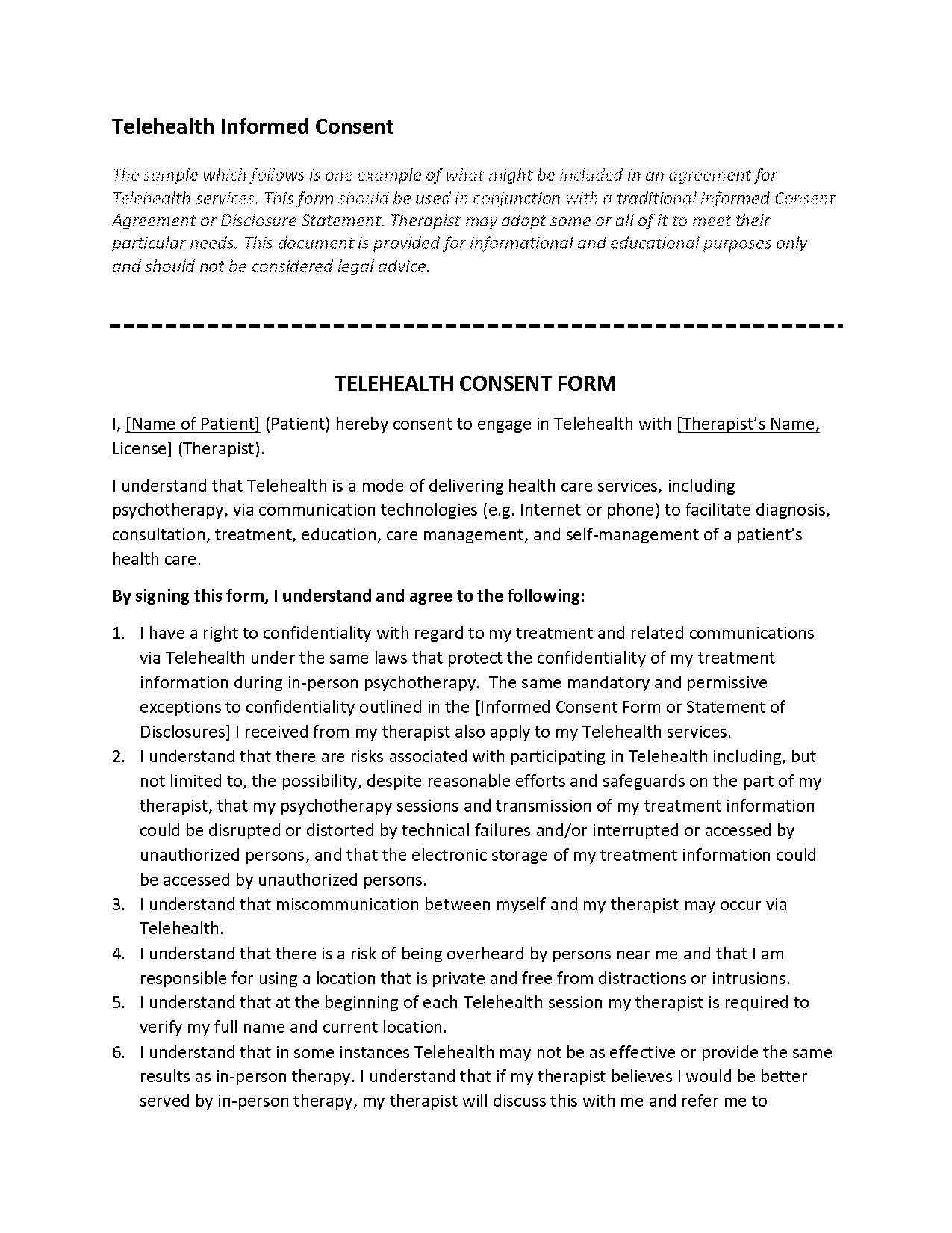 sample consent form for mental health