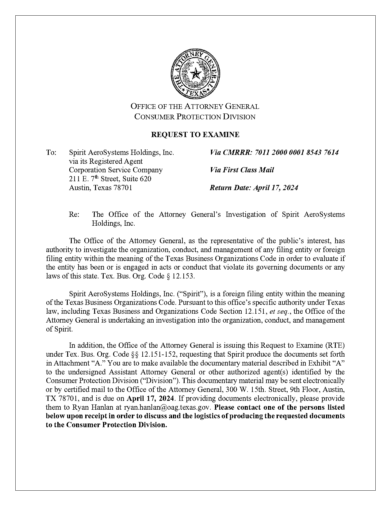 letter from attorney requesting documents