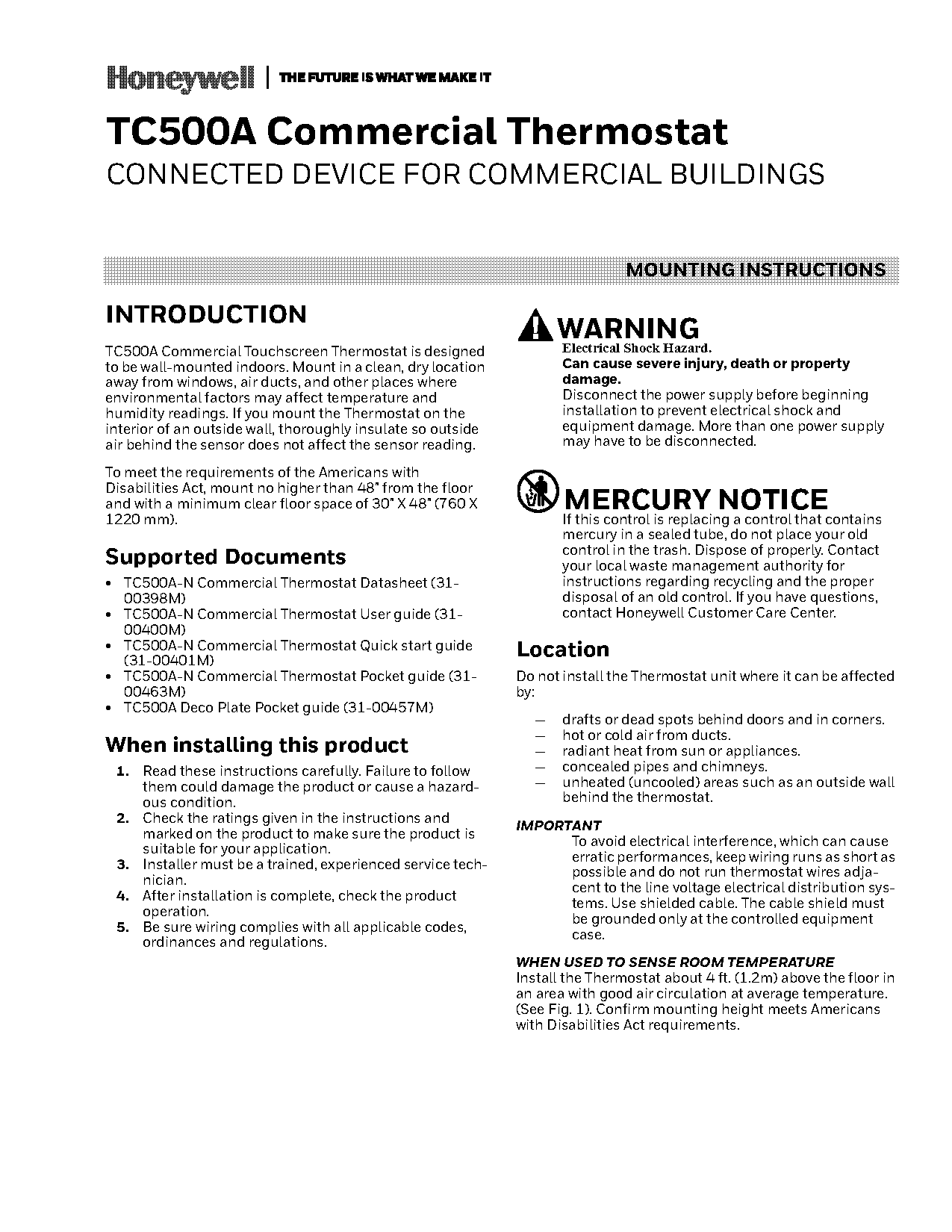 honeywell touchscreen thermostat installation manual