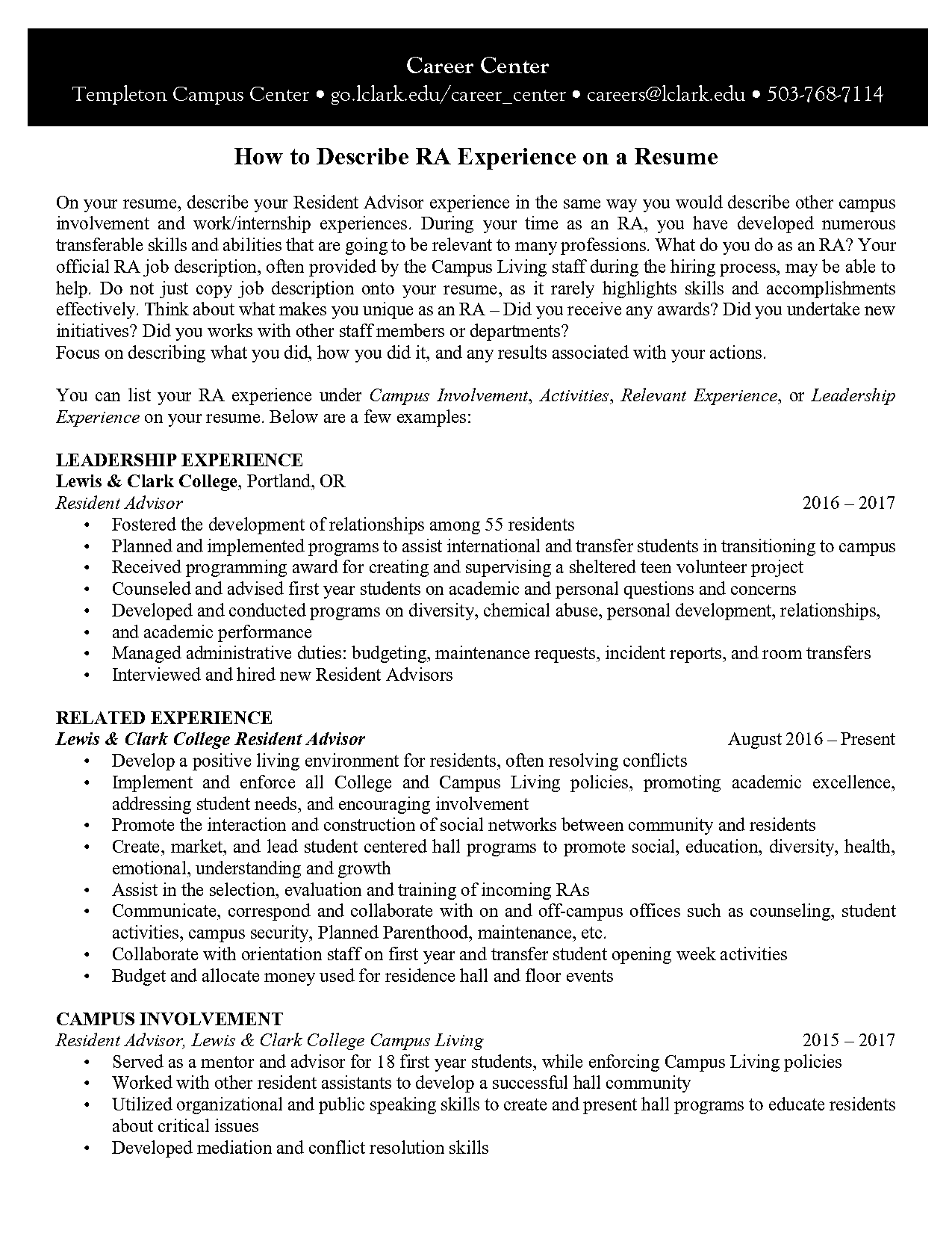 job description resume examples