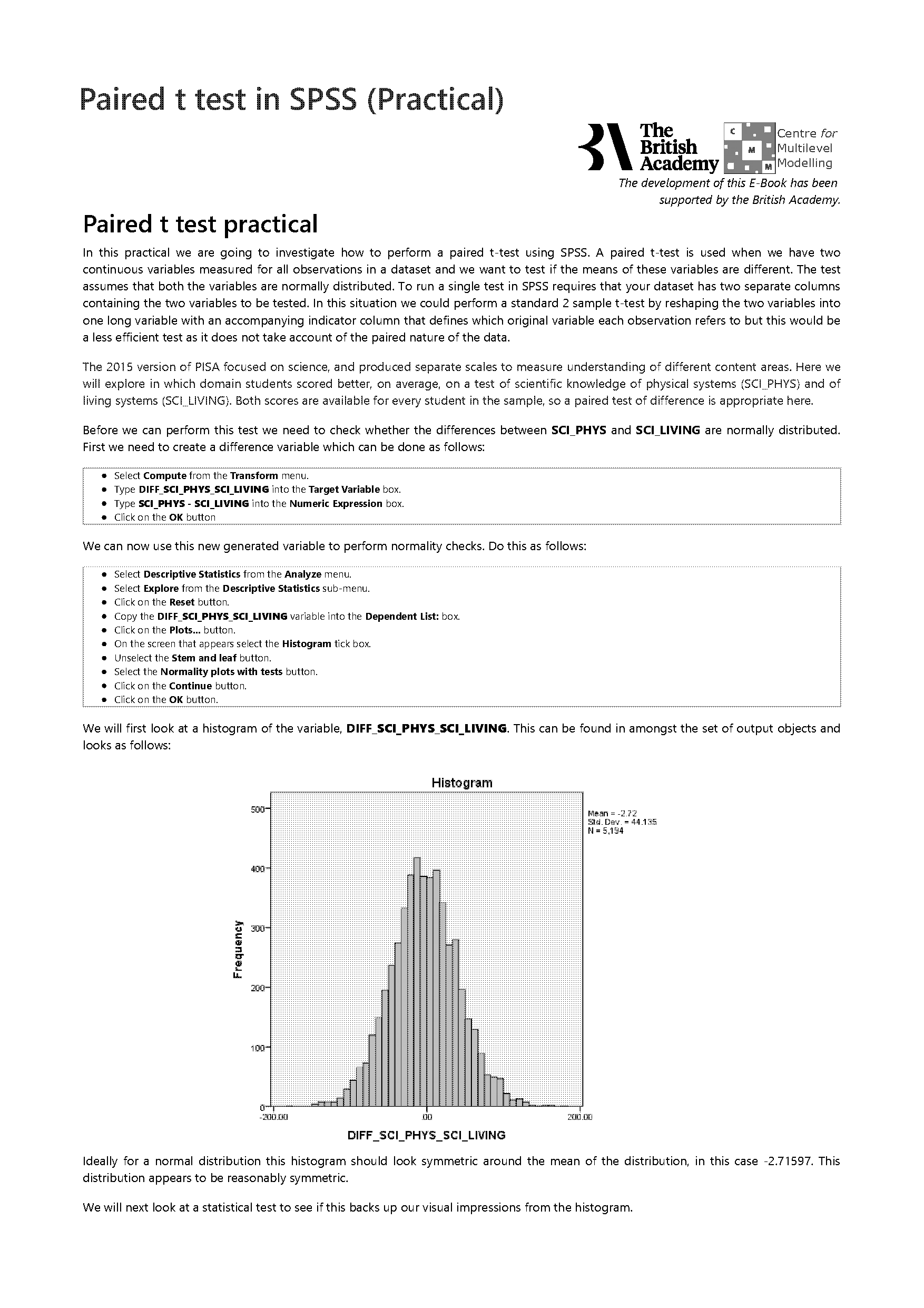 standard error of differenece of means for paired samples