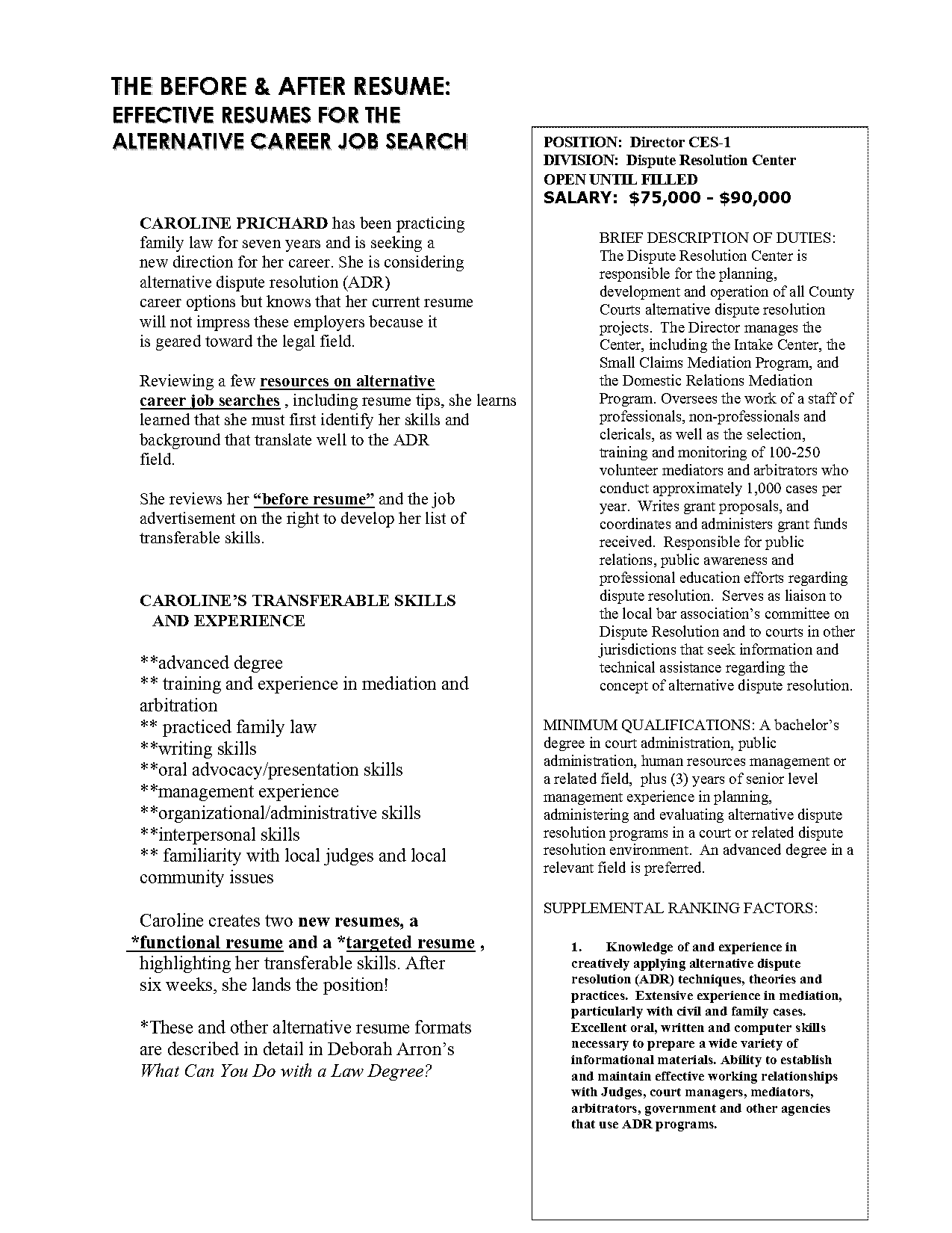 family law court experience resume