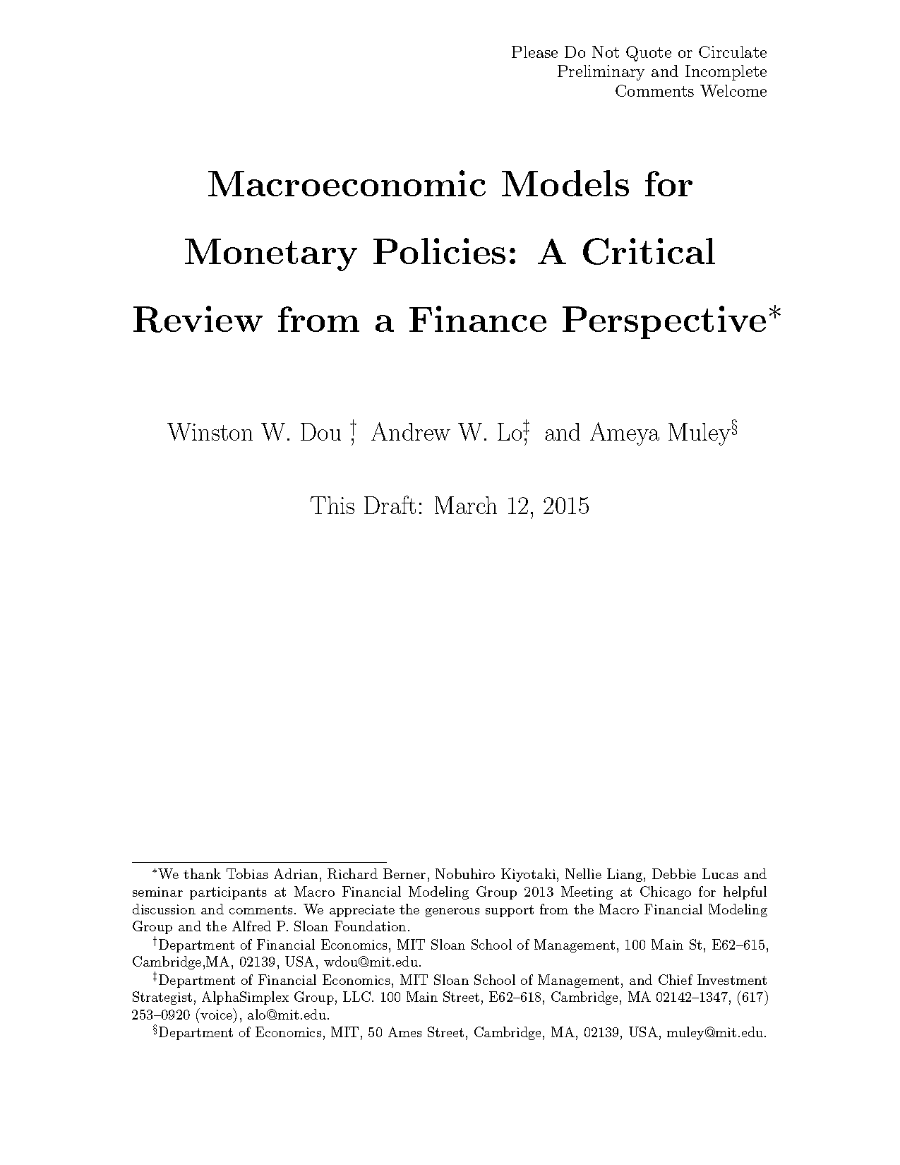 monetary policy models introduction