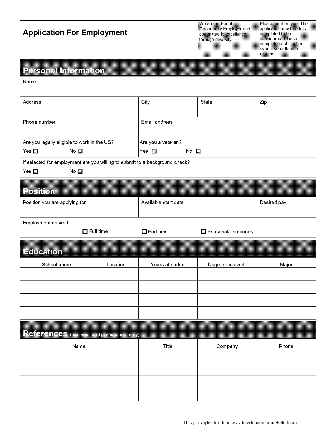 blank job application form pdf