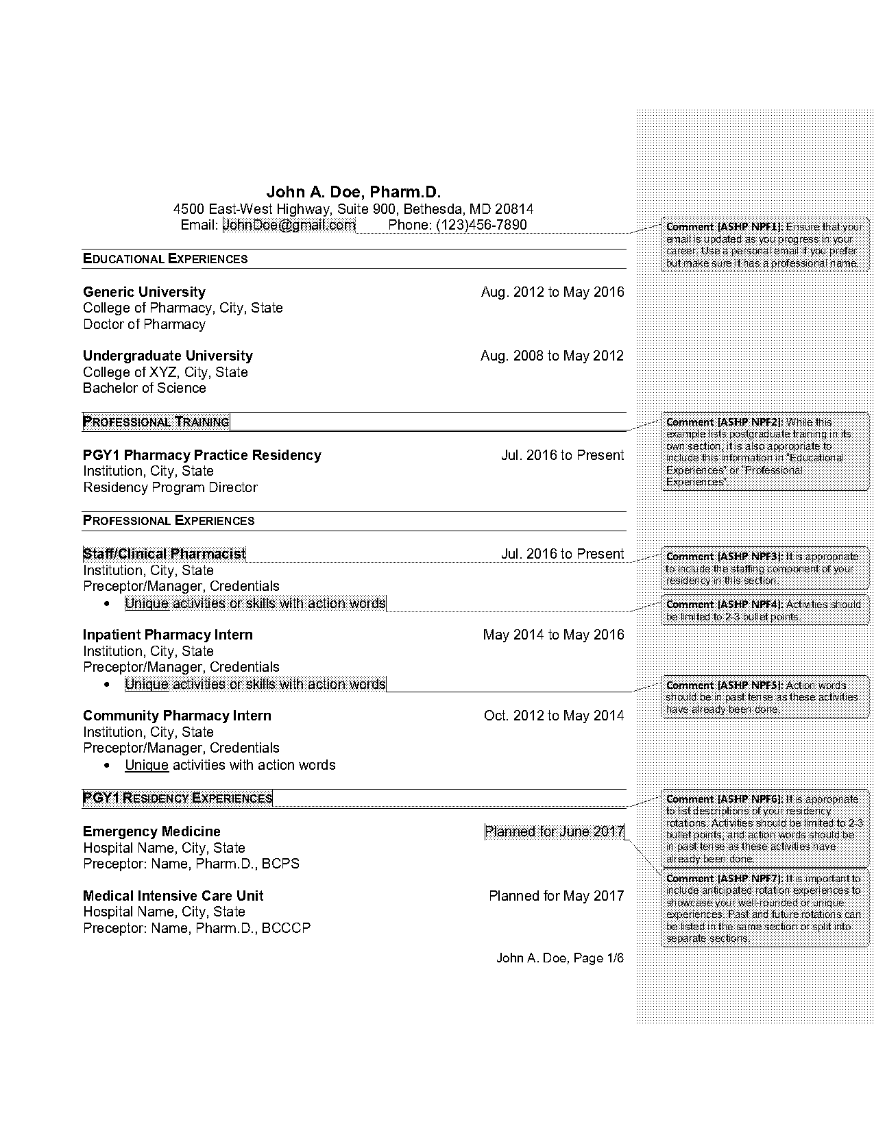 pharmacy intern resume template