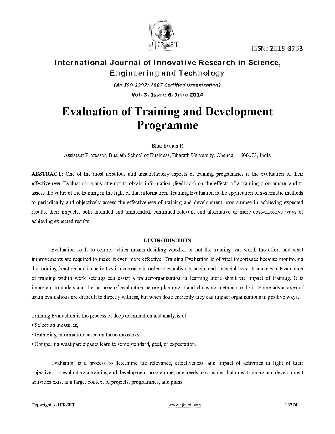 evaluation of training and development programme