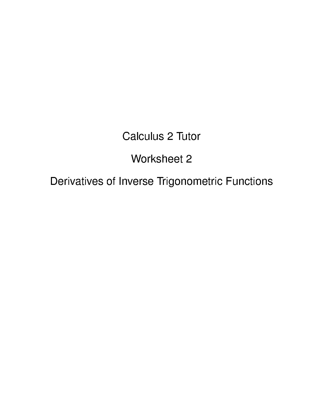 derivatives of inverse trig functions worksheet with answers