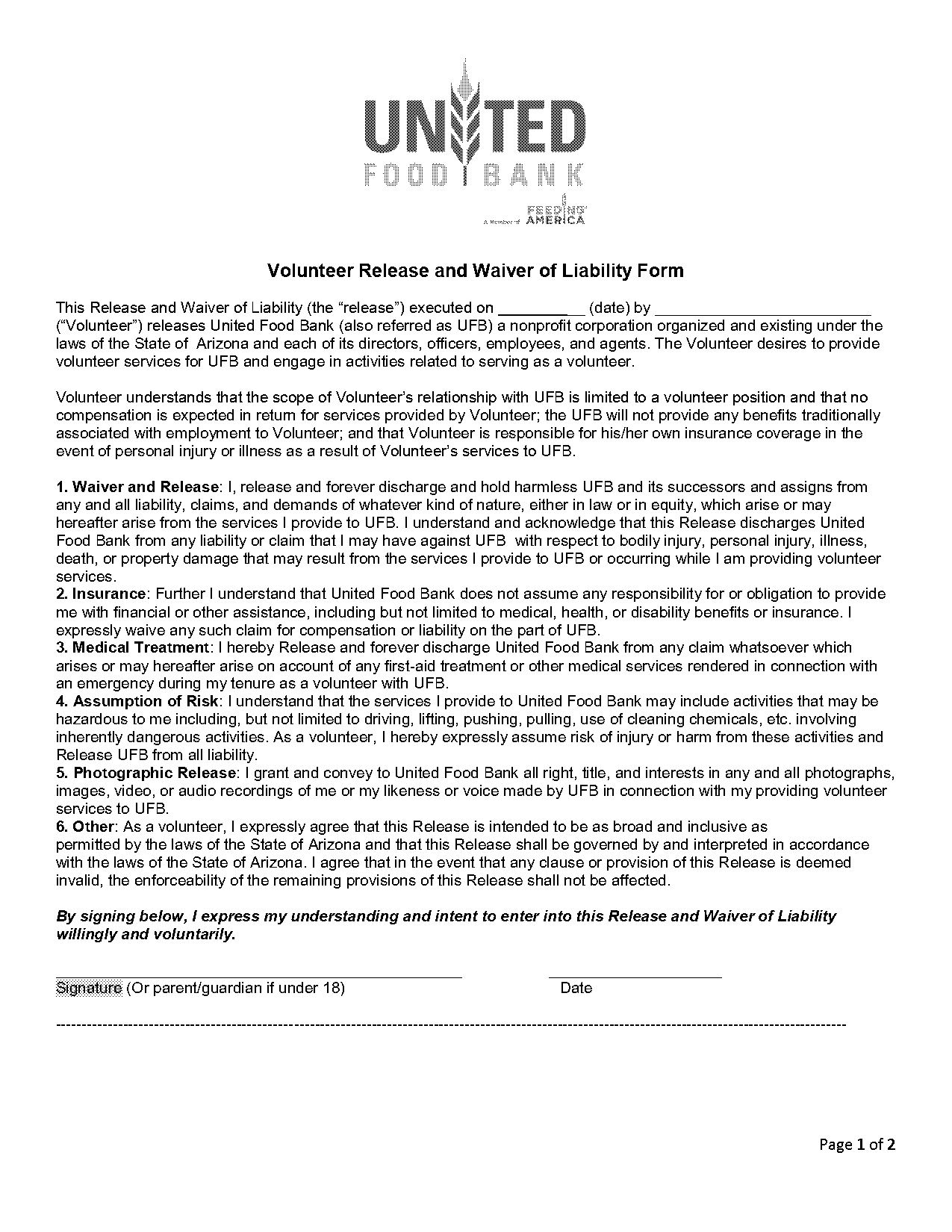 volunteer liability waiver form