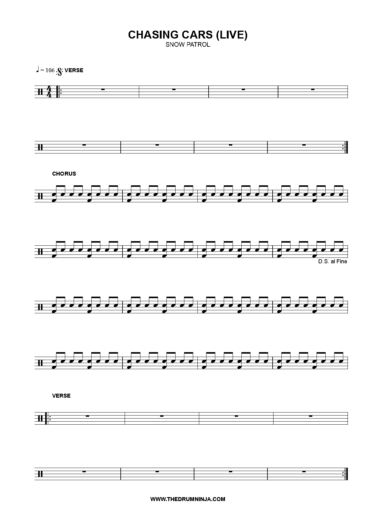 chasing cars sheet music pdf free