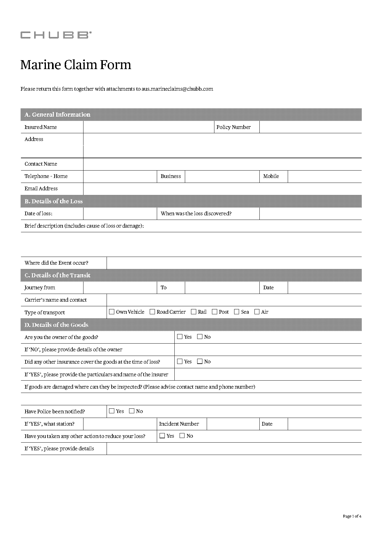 chubb marine claim form